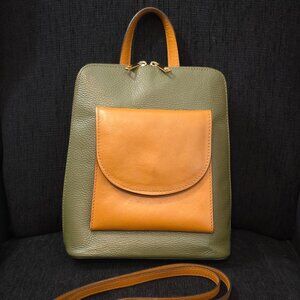 Divina Firenze Olive Green and Tan Leather Backpack